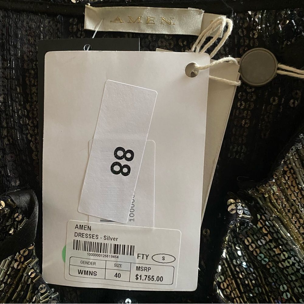 AMEN silver fringe dress black silver mini beaded cocktail party S New $1755 - Picture 14 of 14